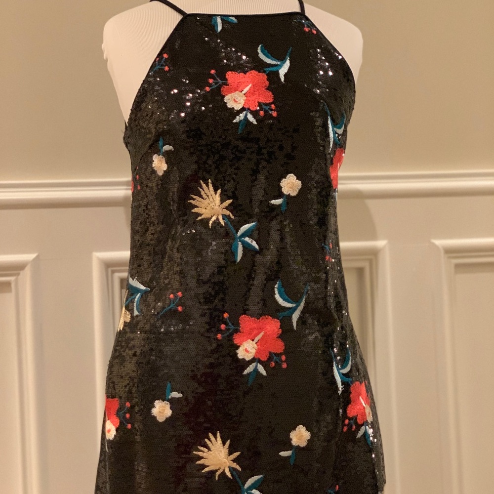 Sequined floral halter dress